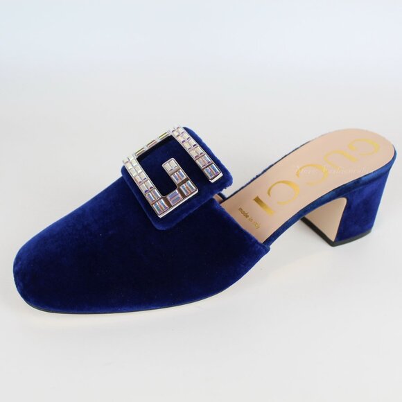 NEW Gucci Crystal Logo Velvet Mules Shoes - Office to Evening, Cocktail, Party - Picture 3 of 15
